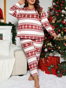 Christmas Snowflake Jacquard Fleece Plus Size Pajama Set