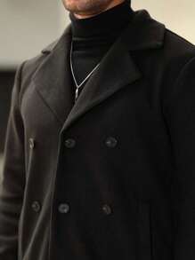 Manfinity Homme Áo khoác nam cổ ve dài tay cài nút phía trước đơn sắc thường ngày - màu đen - Xem 4