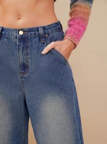 WESTFADE Premium Denim Baumwoll getönte weit geschnittene Jeans