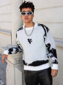 Manfinity Hypemode Men's Round Neck Long Sleeve Graphic Detail Casual Sweater - White - View 4