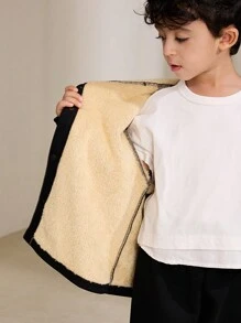 SHEIN 2 件装年轻男孩纯色前扣长袖连帽衫和裤子休闲套装 - 黑色 - 查看 7