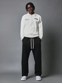 SUMWON Casual Zip Front Cardigan Sweater With Los Angeles City Embroidery Preppy College Style Letter Patch Urban Streetwear Spring Autumn Outerwear - Apricot - View 5