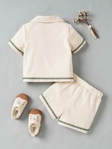 Souflis Souflis Conjunto de camisa de manga corta con bordado tropical y pantalones cortos de moda para bebé niño para vacaciones de primavera/verano