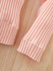 Pull en tricot côtelé en velours doux et chaud rose tendre de style casual pour préados, design polyvalent pour l'automne et l'hiver - Rose bonbon - Voir 3