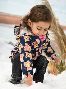 2st Baby Girls Söt Bear Huva Windbreaker och enfärgad Fleecejacka Set - Multifärgad - Visa 5