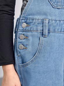 Tween Girl 休闲百搭简约个性街头印花水洗舒适蓝色牛仔连体裤和背带裤，四季百搭 - 中等水洗藍 - 查看 7