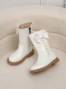 女婴白色珍珠装饰保暖高筒靴 - 白色 - 查看 5