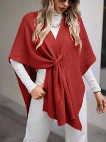 SHEIN LUNE Ladies' Casual Solid Color Shawl Collar Cardigan For Autumn For New Year Clothes - Red - View 8