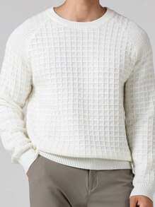 Manfinity Homme Men's Solid Color Loose Fit Crew Neck Long Sleeve Casual Knit Sweater For Autumn And Winter - Grey - View 1