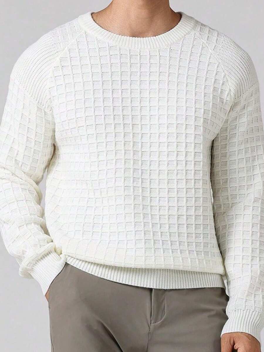 Manfinity Homme Men's Solid Color Loose Fit Crew Neck Long Sleeve Casual Knit Sweater For Autumn And Winter - Grey - View 1