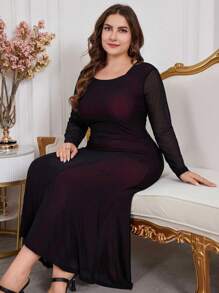 Modelyn Đầm ôm body ombre lưới co giãn cổ vuông thanh lịch dành cho phụ nữ ngoại cỡ, Đầm ôm body thanh lịch, dành cho tiệc tối/khách dự tiệc cưới/kỷ niệm - Nhiều màu - Xem 7