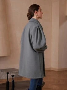 Aveloria Modichic 女式纯色休闲通勤风格秋季双排扣夹克 - 灰色 - 查看 2
