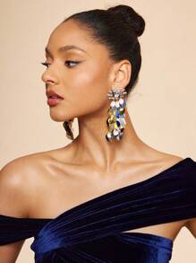 SHEIN SXY Women Fashionable Exaggerated Colorful Crystal Disc Earrings - Yellow Gold - View 6