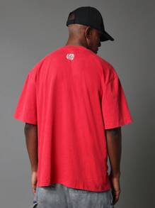 SUMWON Regular Fit Short Sleeve Washed Tee With Front Number Graphic Print - Red - View 2