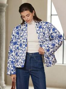 Aveloria Vintage Floral Print V-Neck Oversized Long Sleeve Women Padded Padded Coat Clothes Winter Fall Cloth For Women - Multicolor - View 3