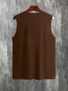 Manfinity Homme 男士圆领宽松印花休闲上衣，日常穿着 - 咖啡棕 - 查看 2