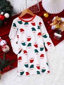 Young Girl' Christmas Pajamas Santa Claus Dress, Warm & Soft Fabric For Christmas Party And Family Gathering, Holiday Photo Shoot - Multicolor - View 1