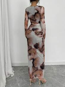 Selianne 优雅渐变长袖修身女式连衣裙长裙套装 - 彩色 - 查看 2