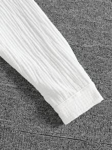 青少年男孩纯色前扣长袖休闲衬衫 - 白色 - 查看 5