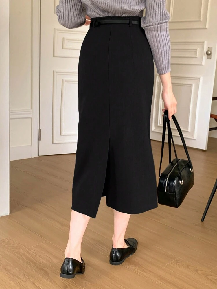 Women's Solid Color Back Split Skirt,Pencil Skirt