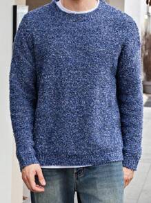 Manfinity Homme 男士休闲圆领宽松针织毛衣，适合秋冬季户外日常穿着 - 彩色 - 查看 4