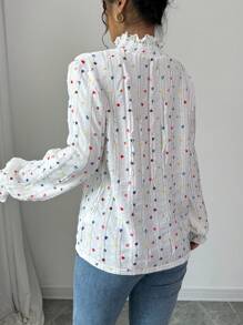 Calvaya Camiseta ajustada de mujer de cuello alto con mangas largas, adorno de volantes y gráfico de corazón colorido, para otoño e invierno