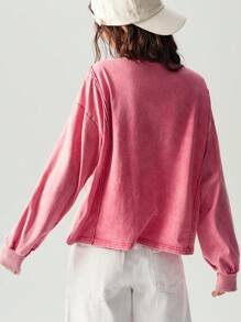 Bohemela Casual Solid Color Knit Long Sleeve Loose Fit Women Hoodie - Hot Pink - View 6