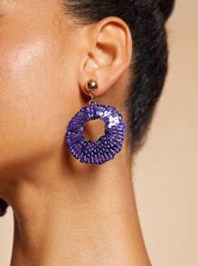 SHEIN BAE 1 par de pendientes de moda púrpura para mujer, diseño único y minimalista para otoño/invierno