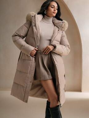 Anewsta Women Casual Padded Jacket With Fur Collar And Hood, Winter