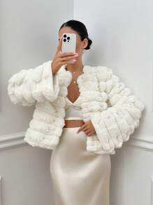 SHEIN Cottnline Texture Rabbit Faux Fur Mini Jacket - White - View 1