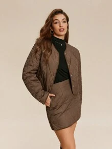 Chiquease Women Solid Color Drop Shoulder Long Sleeve Short Casual Padded Padded Coat, Winter Clothes Fall Cloth For Women