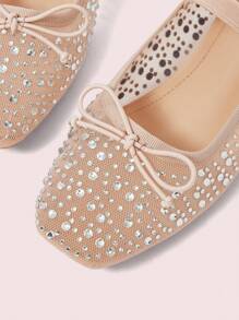 CUCCOO DOLLMOD Rhinestoned Net Mesh Mary Jane Flats For Women, Almond-Colored, Fashionable And Sweet For School/Students Spring Shoes Spring Break Easter