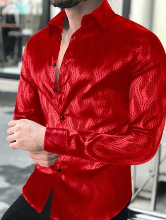 Manfinity AFTRDRK Chemise à manches longues imprimée intégrale pour hommes, convenant pour les fêtes, le printemps et l'automne, pour l'automne