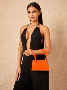 SHEIN SXY 女士，女士顶部提手包，时尚，简约，优雅，多功能，橙色，适合经典、约会、日常、购物、下午茶、鸡尾酒会、派对、舞会、俱乐部、约会、生日、晚会、约会之夜、万圣节； - 橘色 - 查看 7