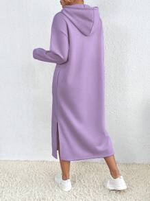 Chiquease Áo nỉ có mũ trùm đầu tối giản in chữ bỏ túi cho nữ - Màu Lilac Tím - Xem 2