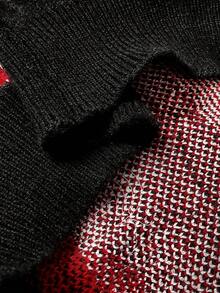 SHEIN LUNE Christmas Pattern Casual Knit Sweater, Autumn/Winter, Knit Pullover Fall - Black - View 6