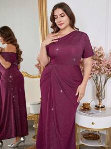 Modelyn Glittery Bodycon Fishtail Dress Formal Plus Size Party Gown For Women, Party Fitted Cocktail & Party Dresses, For Evening Party/Wedding Guest/Anniversary - Red Violet - View 6