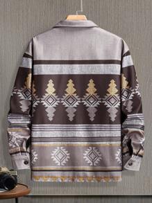 Manfinity Homme Cappotto vintage con stampa geometrica e bottoni anteriori per uomo, soprabito casual colorato da indossare in autunno, regalo adatto per amici, mariti e fidanzati