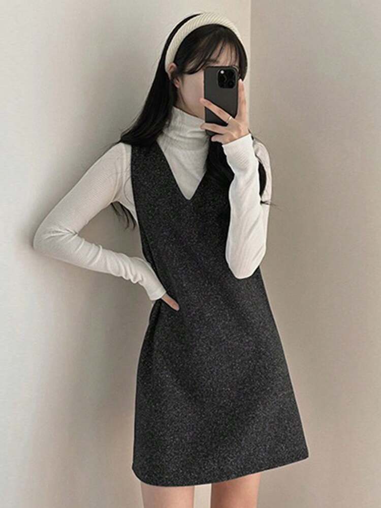 Women's Casual V-Neck Sleeveless Short Sparkle Dress, Autumn/Winter