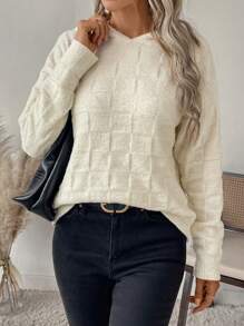 SHEIN LUNE 女士休闲纯色落肩宽松连帽纹理毛衣