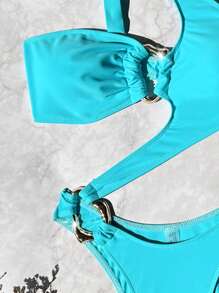 Swim SXY 1pc Women's Summer Hollow Out One Shoulder One-Piece Swimsuit - Baby Blue - View 4