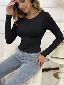 INAWLY Solva 女士實色短身t恤 - 黑色 - 查看 1