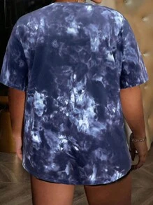 Maweii 大码时尚扎染太阳和字母印花短袖 T 恤、图案 T 恤、女式夏季上衣 - 彩色 - 查看 2