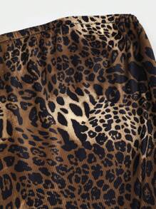 Flirla Robe courte sans manches à ourlet superposé et imprimé léopard pour femme