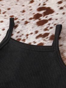 SHEIN Young Girl Plaid Print Flap Detail Shirt & Cami Jumpsuit