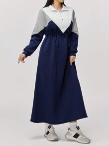 Mulvari 女式拼色休闲运动风格收腰长裙