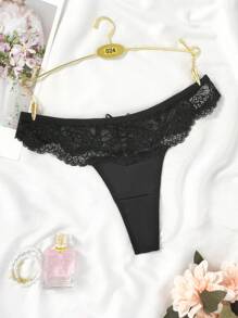 SHEIN Sexy Lace Patchwork Women Thong Lingerie - Black - View 8