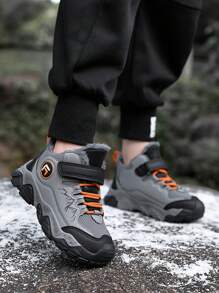 青少年冬季徒步鞋，防滑耐用鞋底，可调节钩环扣，毛绒衬里温暖柔软，适合户外徒步旅行和日常穿着彩色运动鞋 - 彩色 - 查看 4