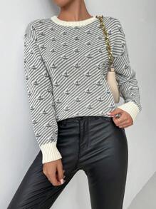 Chiquease Women Casual Everyday Boat Pattern Crew Neck Sweater, Autumn/Winter