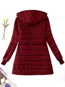 SHEIN LUNE Plus Size Women's Solid Color Casual Hooded Coat, Winter